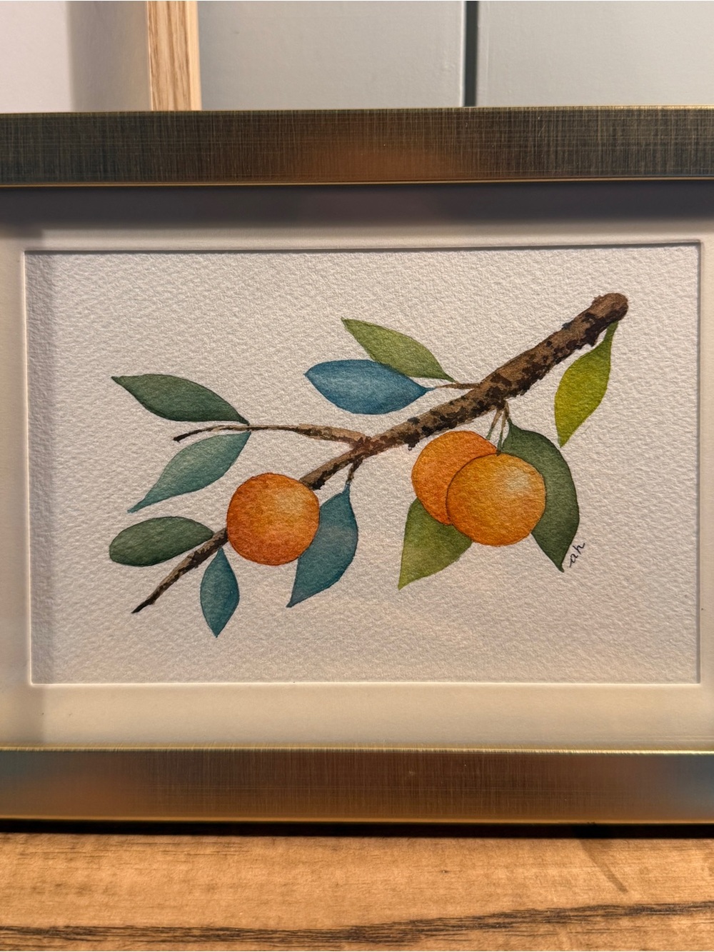 Framed Orange Branch Watercolor Art Print - Orange and Green
